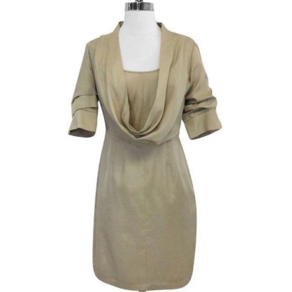 NWOT Ali Ro Cotton Blend‎ Cowl Neck Beige Dress size 2